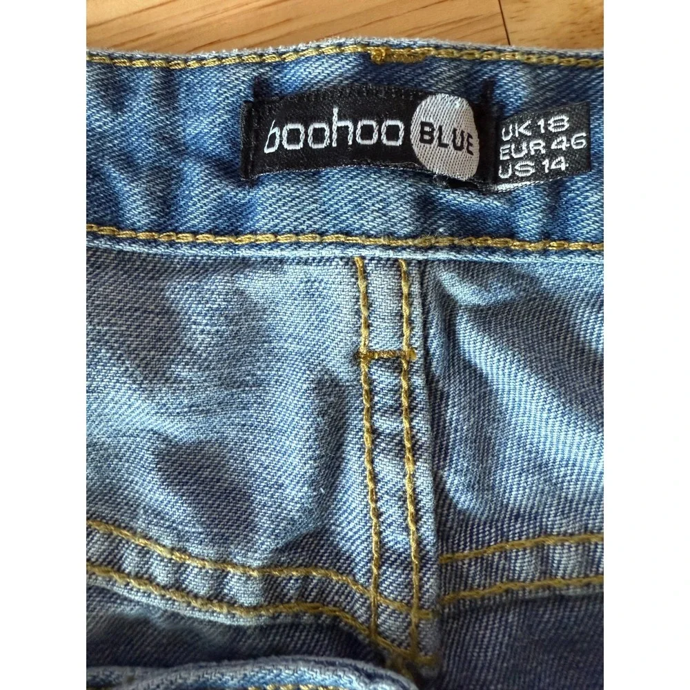 Boohoo Blue Distressed‎ Denim Shorts Womens 14 38x3 High Rise NEW